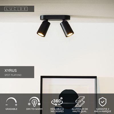 Lucide XYRUS - Spot plafond - LED Dim to warm - GU10 - 2x5W 2200K/3000K - Noir